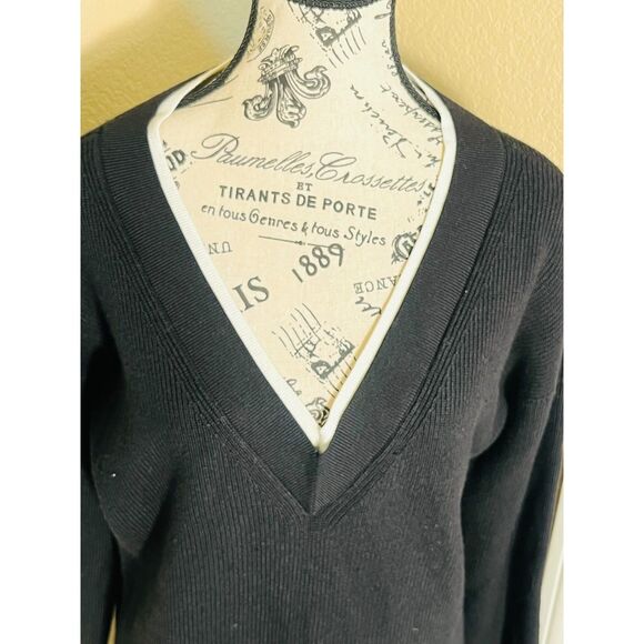 White House Black Market Black White Tunic Sweater Shirt Large V Neck Layered - Picture 4 of 11